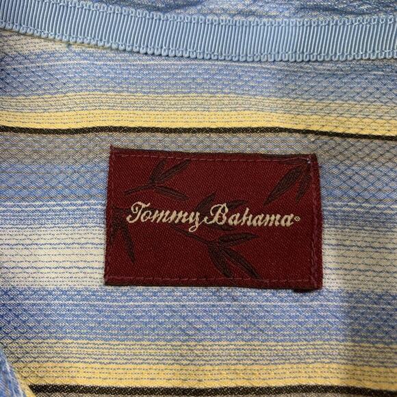 Tommy Bahama Shirt Mens L Large Blue Silk Striped Short Sleeve Hawaiian Camp - Picture 3 of 10